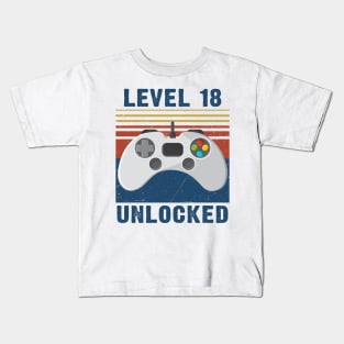 Level 18 unlocked funny gamer 18th birthday Kids T-Shirt